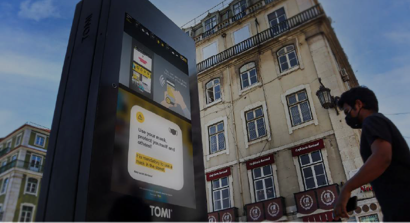 TOMI digital kiosk with Covid-19 prevention information